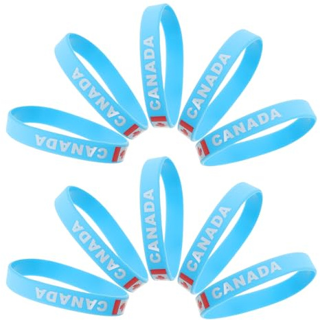 Healeved Lot de 10 Bracelets en Silicone Extensibles Drapeau Canada, Résistants à L'eau la Transpiration, Bracelets Sportifs pour Événements, Matchs et Supporteurs de Football