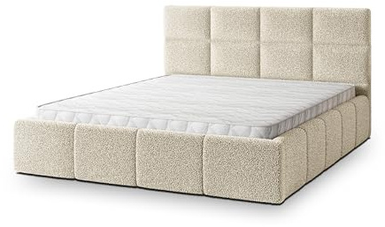 Masseno Polsterbett Como Q 120x200 cm, Doppelbett, Bettkasten, Stauraum, Lattenrost Und Kopfteil - Creme, Quelle 02