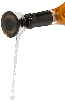 AdHoc dichter Flaschenausgießer GUSTO, Flaschenverschluss und Ausgießer | Schwarz, Edelstahl/Silikon, Extrem flach auslaufsicher Ausgießer für Spirituosen, Öl, Schnaps, Wein, Dosierer für Flaschen