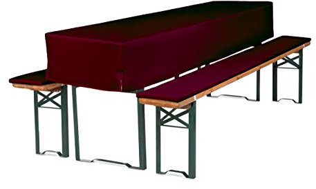 TexDeko Bierbankauflagen gepolstert 220x25x2cm mit Tischdecke 3TLG Set waschbar für Bierzeltgarnitur (220x50x30cm Bordeaux)