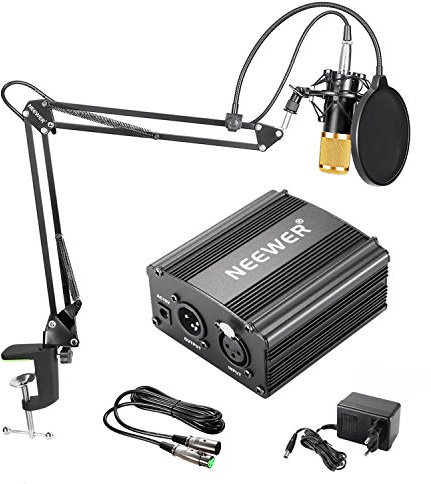 Neewer NW-800 - Kit microfono a condensatore, 48 V, alimentazione fantasma, nero, NW-35 Boom, supporto braccio a forbice con montaggio a shock e filtro pop, XLR cavo maschio a femmina