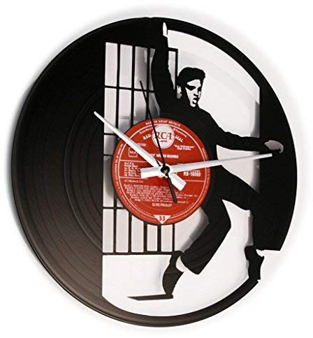 DISC'O'Clock Shallplattenuhr Jailhouse Rock - Lautlos Wanduhr, einfach aufzuhängen. 100% Made in Italy Handwerkliches Produkt