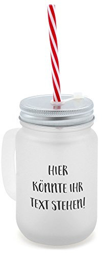printplanet® - Trinkglas mit Henkel und Strohhalm - Henkelglas mit eigenem Wunschtext oder Spruch Bedrucken Lassen