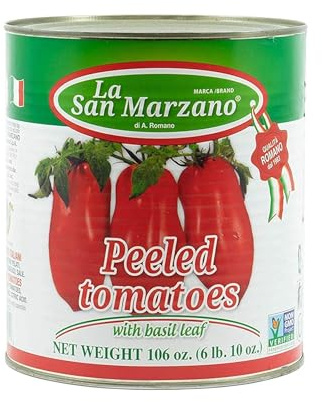 La San Marzano Large Can, Peeled Plum Tomatoes in Puree with Basil Leaf, 106 oz (#10 Can), Premium Quality, 100% Product of Italy, Authentic Italian Flavor