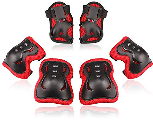 BOSONER Knieschoner Kinder Schoner Inliner Protektoren Schützer Inline Skates Knie Und Ellenbogenschützer Knieschützer Skateboard Rollschuhe (A#Schwarz / Rot, S(3-8 Jahren))