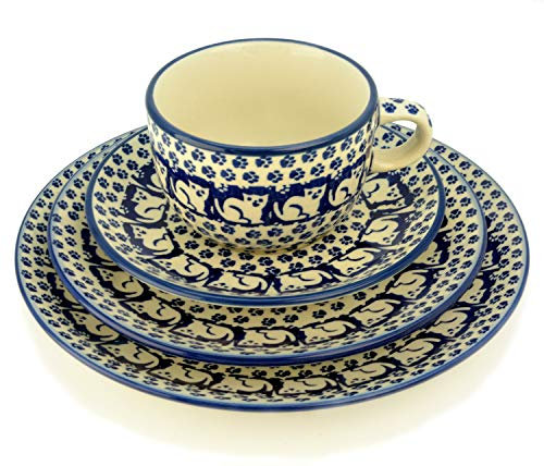 Bunzlauer Keramik Set aus Tasse mit Untertasse, Teller 18 cm und Teller 21,5 cm (Dekorl Garfield)