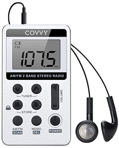 AM/FM Tragbares Radio,Covvy Digitales Pocket Mini Radio mit 500mAh 3.7V Wiederaufladbarer Akku und Kopfhörer (White)