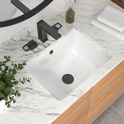 Mocoloo Unterbau Waschbecken 45,7 x 35,6 cm Rechteckig Porzellan Weiß Badezimmer Waschbecken Tiefes Waschbecken mit Überlauf Toilette Waschtisch Waschbecken Montiert Unter der Theke