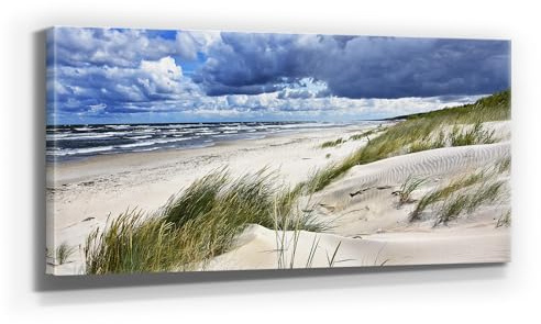 BilderKing Atemberaubendes Ostsee Leinwand-Bild 110x50cm, Motiv Strand Polen. Ein einzigartiges XXL Wandbild als Deko für Wohnzimmer, Schlafzimmer, Küche. Aufgespannt auf Holzrahmen