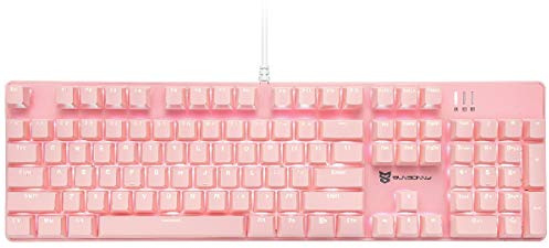 Merdia Full Size Wired Mechanical Gaming Pink Keyboard | Red Switch 104 Keys US Layout Full Size Pink PC Gaming Keyboards | Hot Swappable LED Backlit Light Up Wired Mechanical Computer Keyboards