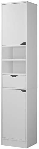 URBNLIVING Ventura Wooden Tall 2 Door 1 Drawer Shelves Bathroom Cabinet Storage Unit Modern (White)