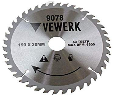 VEWERK TCT Circular Saw Blade 190mm x 30mm x 40T fits Festool, Makita 9078
