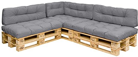 Royal Schneider Palettenkissen Set Palettensofa Palettenpolster Sitzkissen Rückenkissen 120x80cm, 7er Set, 500-23 Grau