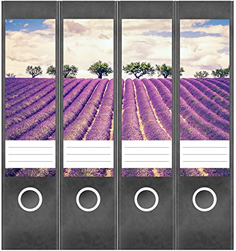 Etiketten für Ordner | Lavendel Feld Frankreich | 4 breite Aufkleber für Ordnerrücken | Selbstklebende Design Ordneretiketten Rückenschilder