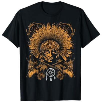 Art en plumes de loup, chef amérindien indien, capteur de rêves T-Shirt