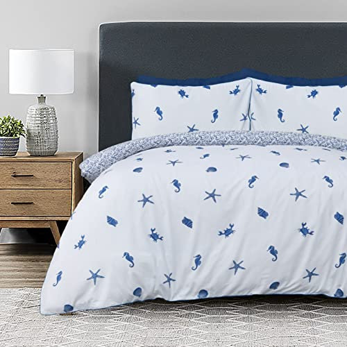 Sleepdown Bettbezug-Set, Polybaumwolle, Weiß / Blau, Einzelbett