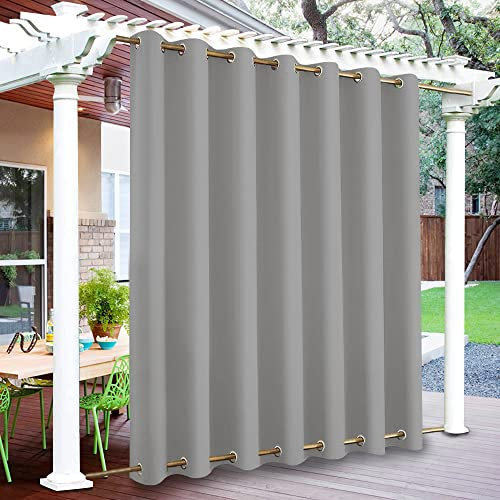 Rosnek Rideaux d'Extérieur, Lot de 2 Rideau pour Pergola, Rideau Exterieur Terrasse avec Œillets Supérieurs et Inférieurs,Imperméables, pour Balcon, Terrasse, Pergola (H 274 x L 254 cm, Gris Clair)