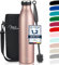 Milu Edelstahl Trinkflasche 350ml 500ml 750ml 1L 1,5L Thermosflasche Isolierte Wasserflasche Auslaufsichere Isolierflasche doppelwandig Kohlensäure geeignet – inkl. Reinigungsbürste (Rose Gold, 1L)
