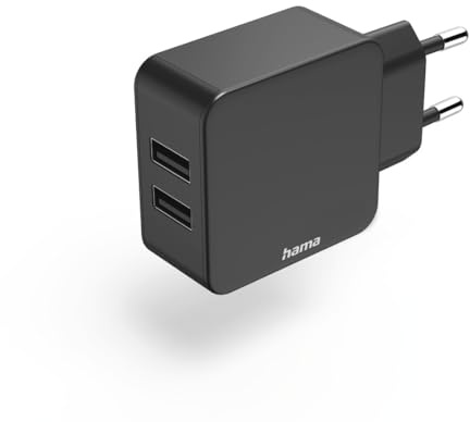 Hama Dual USB-A Ladegerät 12 W – Universalnetzteil mit 2 Ports 2,4 A für gleichzeitiges Aufladen von Smartphone, Tablet und USB-Geräten, kompakt und praktisch – Schwarz