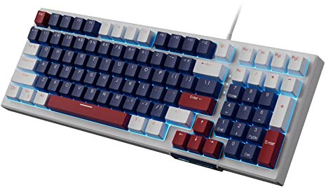 Mechanical Gaming Keyboard, Compact 98-Key Hot-Swappable Design, Anti-Ghosting with Blue Switches for Windows Mac PC (White Blue)