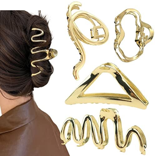 Lot de 4 grandes pinces à cheveux dorées en métal pour femme et fille - Accessoires épais pour cheveux
