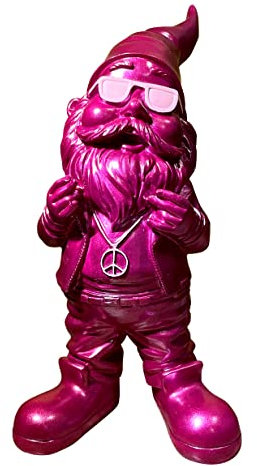 SEWAS Gartenzwerg, Rocker mit Peace Kette, Purple-Rosa Edition, handbemalt und wetterfest aus hochwertigem Kunstharz, Dekofigur