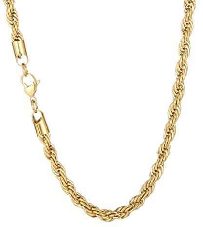 HIJONES Oro Collana a Corda da Uomo Donna Acciaio Inossidabile Twist Rope Chain Gioielli Solidi Hip Hop Rock Chain 6MM 50CM Golden