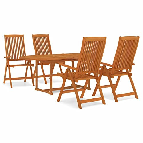 Festnight 5-TLG Essgruppe Holz Garten Sitzgarnitur Gartenmöbel Essgruppe Holz Balkonmöbel Esstisch Ohne Fußablage Gartenmöbel Set Gartengarnitur Massivholz Eukalyptus