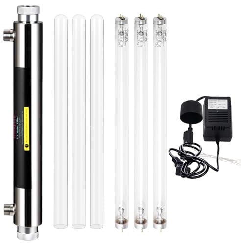 Geekpure Sistema de Filtro de Agua para Toda la Casa U-V 6 GPM - Purificador de Agua con 3 Filtros UV + 3 Mangas de Cuarzo (25 Watt)