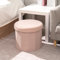 Bonlife Pink Boucle Ottoman with Storage,Foldable Footstool for living room,Toy Chest,Storage Seat,Round Shape Footrest,38X38X33.5cm