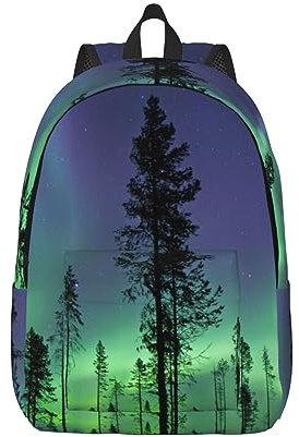 FJAUOQ Northern Lights bedruckter lässiger Rucksack für Damen, leichter Canvas-Rucksack, Reise, Tagesrucksack, Laptop-Rucksack, Schwarz , S