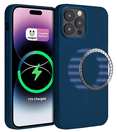 ICOVERI Coque Silicone Magnétique pour iPhone 15 Pro, Compatible avec MagSafe, Housse Protection Complète, Aimants Intégrés, Antichoc, Étui de Protection en Silicone (Bleu, iPhone 15 Pro)