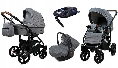 BabyLux® Kinderwagen Set 4 in 1 - Optimal - incl. Babywanne, Buggy Sportsitz, Auto-Babyschale, ISOFIX-Basisstation - Autositz - Kinderwagenset - Kombikinderwagen mit Wickeltasche usw.