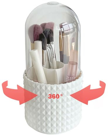 Terafeels Porta pennelli da trucco girevole a 360°, organizer per trucco, organizer per matite e penne, regolabile, per cassetti del bagno, piani di lavoro, scrivania, bianco, 1002