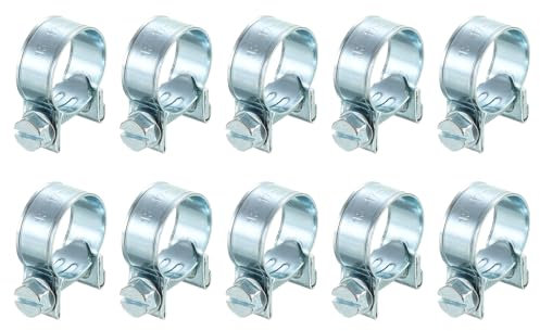 sourcing map 10Pcs Mini Fuel Line Pipe Hose Clamp Clip, Adjustable 15-17mm(0.59-0.67) Fuel Injection Line Style Hose Clamp, Zinc Plated Pipe Hose Clip Tube Clamps