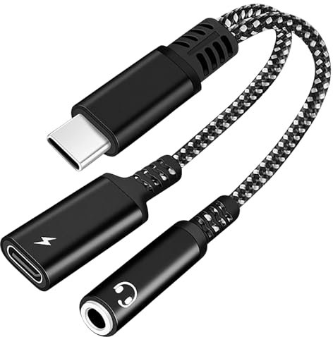 USB C to 3.5mm Jack and Charger Adapter,2 in 1 USB Type C to Aux Audio Jack Hi-Fi Dongle Cable with PD 60W Fast Charging Compatible for Samsung Huawei Pixel iPad Pro Air Galaxy Headphones