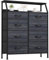 YITAHOME Kommode, Schrank, Aufbewahrungsschrank, 8 Schubladen aus Stoff mit Griffen, Aufbewahrungskommode, Schwarze Holzmaserung