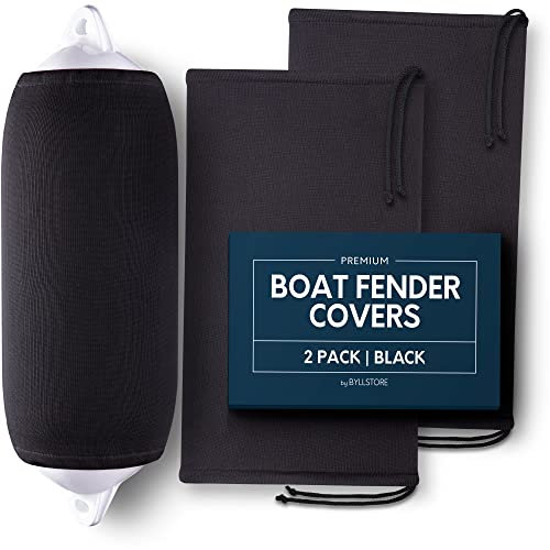 Byllstore Cubiertas para guardabarros de barco | 6 x 18 pulgadas, 8 x 22 pulgadas, 9 x 26 pulgadas, 10 x 26 pulgadas y 12 x 34 pulgadas | Negro y azul marino | Paquete de 1, 2 y 4 | Poliéster (paquete