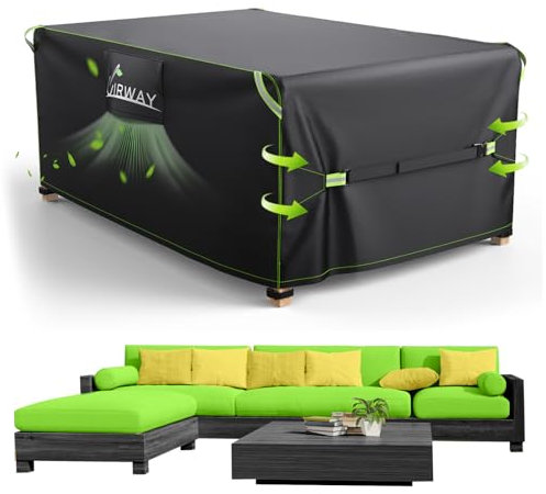 UIRWAY Housse Salon de Jardin avec évent d'air, 242x182x100cm, housse de mobilier de patio extérieur en polyester 420D robuste avec bandes réfléchissantes