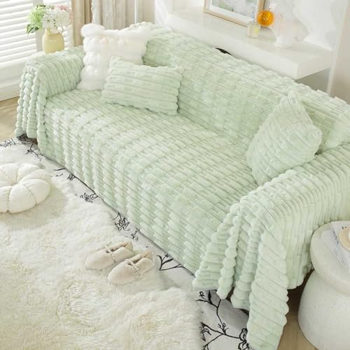YWQJL Sofaüberwurf Decke I Form XXL Ecksofa rutschfest Groß Couch Überwurf Sofaüberwurfdecke Tagesdecke Couchbezug U Form Schutzdecke Sofaschutz,green-180x420cm