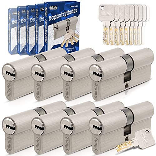 GERCAR Pro Lot de 8 cylindres de serrure 45/50 à fermeture identique - 8 cylindres profilés avec 40 clés - 95 mm - Serrures de porte à cylindre 8 cylindres - Longueur : 95 mm, A : 45, B : 50 - Système