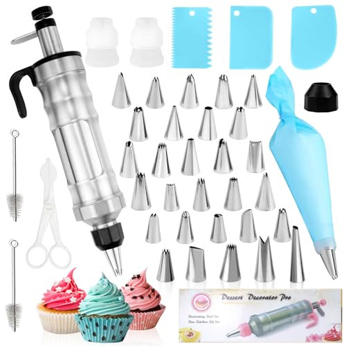 Garnierspritze Edelstahl Spritztüllen Set Tortenspritze Garnierspritze Kuchen Dekorieren Set 42 teilig Profi Edelstahl für Kuchen Cupcakes Cookies Gebäck Decoration (Schwarz)