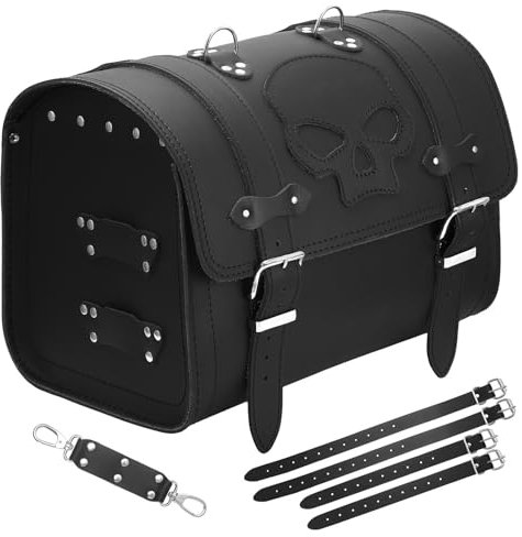 ORLETANOS Gepäckkoffer Loki Skull kompatibel mit Harley Davidson Heritage Deluxe Springer Loki Black Rolle Gepäckrolle Sissybar Gepäckträger schwarz HD