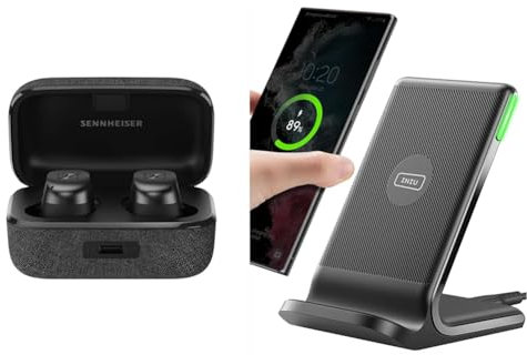 Sennheiser MOMENTUM True Wireless 3 Earbuds - Bluetooth In-Ear Headphones for Music and Calls & INIU Wireless Charger, 15W Fast Wireless Charging Stand Qi Certified Sleep-friendly Adaptive Light