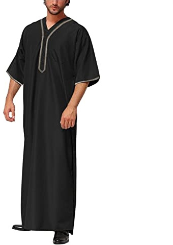 RUMAOZIA Muslimische Kleider Herren Gebetskleidung für Männer Muslim Kaftan Abaya Herren Dubai Robe Mittlerer Osten Ethnisch Kandoura Saudi Stil Dishdasha Araber Thobe Arabische Kleidung