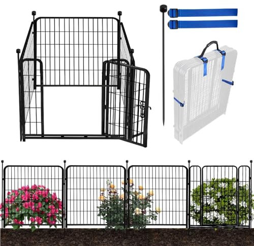 ADAVIN Dog Playpen Indoor 32 inch 4 Panels, Garden Fence with Low Threshold Door, Dog Fences for The Yard, Pet Puppy Playpen for Small and Medium Dogs, Outdoor Dog Fence Dog Pen, Total 8.9 Ft(L)