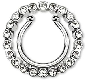 Taffstyle Clicker Piercing Ring Brustwarzen Intimpiercing Nippelpiercing Fake Brustpiercing Klemm Schild Kristalle Clear