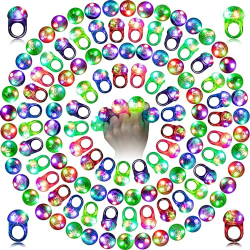 Sosation 100 anillos de luz LED intermitentes para Halloween, recuerdos de fiesta de Halloween, que brillan en la oscuridad, con forma de dedo de gelatina que parpadea para suministros de fiesta de