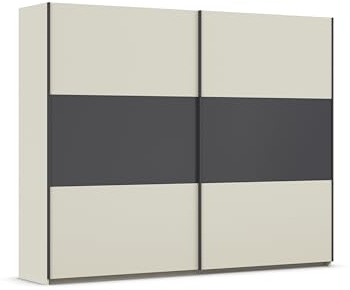 Rauch Möbel NEO, Schwebetürenschrank, Beige/Grau metallic, Breite 261 cm | Kleiderschrank mit Schwebetüren, Schiebetüren, 2-türig, für Schlafzimmer, Kinderzimmer, Jugendzimmer, Homeoffice, Garderobe