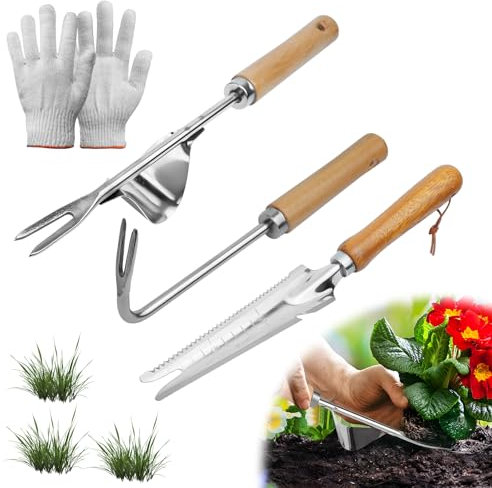 JOLIGAEA 3 Pièces Désherbeur Manuel, Désherbeur Manuel en Acier Inoxydable, Jardinière Manuelle, Outil de Jardin de Désherbage Manuel, Outil de Désherbage pour Jardin, Creuser, Désherber, Ameublir
